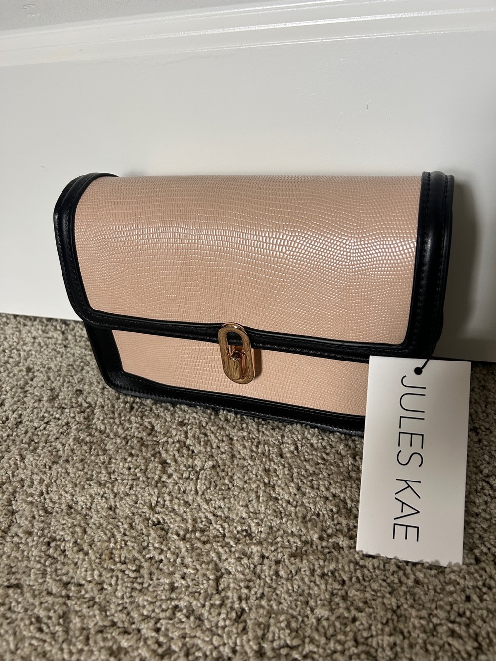 Jules Kae Pink and Black Faux-Lizard Crossbody Bag